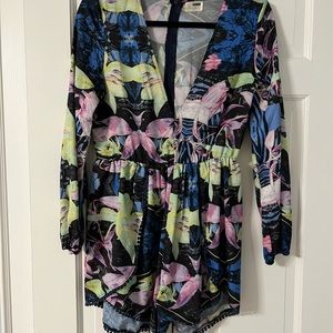 Floral long sleeve shorts romper